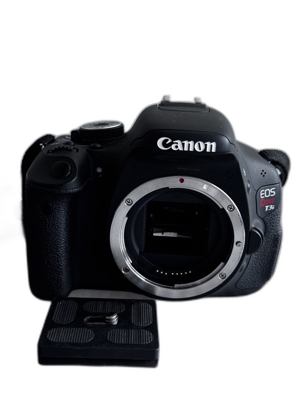 Canon EOS Rebel T3i DSLR Camera Body and Strap and Tripod Attachment